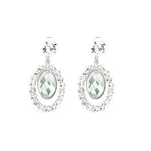 Oval Shape Earrings with Silver Austrian Element Crystals and very Light Green Crystal Glass