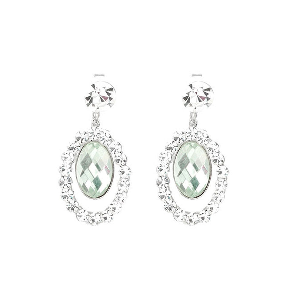 Oval Shape Earrings with Silver Austrian Element Crystals and very Light Green Crystal Glass