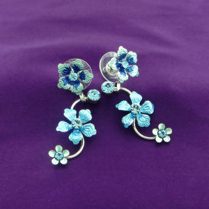 Blue Flower Shape Earrings with Blue Austrian Element Crystals