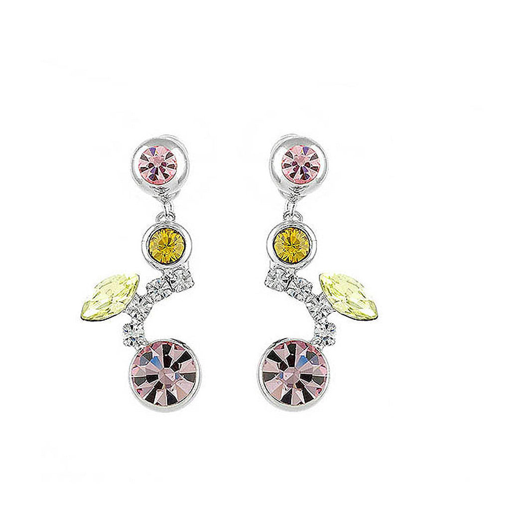 Cherry Earrings with Silver Austrian Element Crystals and Multi Color CZ Beads