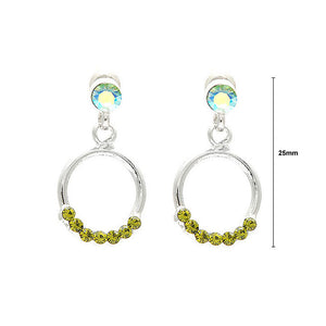 Elegant Round Earrings with Green Austrian Element Crystals