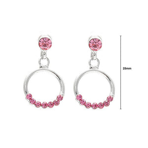 Elegant Round Earrings with Pink Austrian Element Crystals