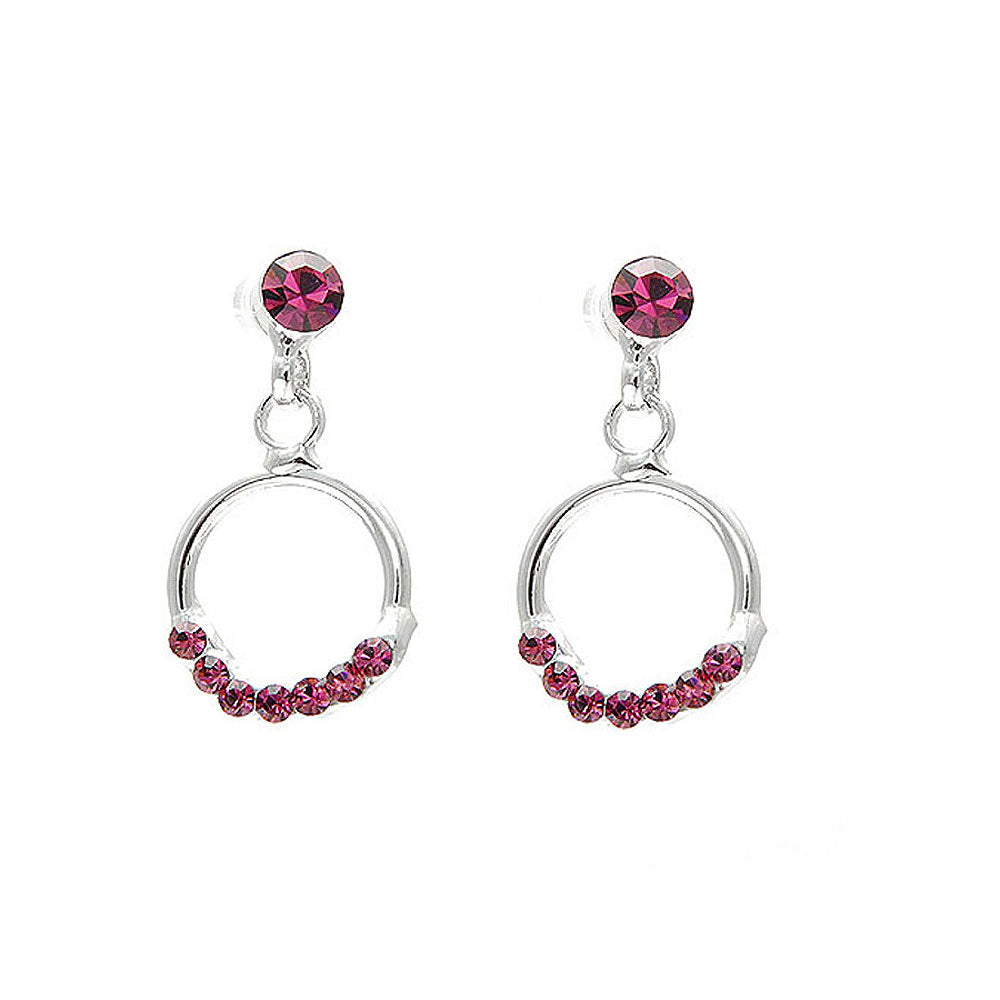 Elegant Round Earrings with Purple Austrian Element Crystals