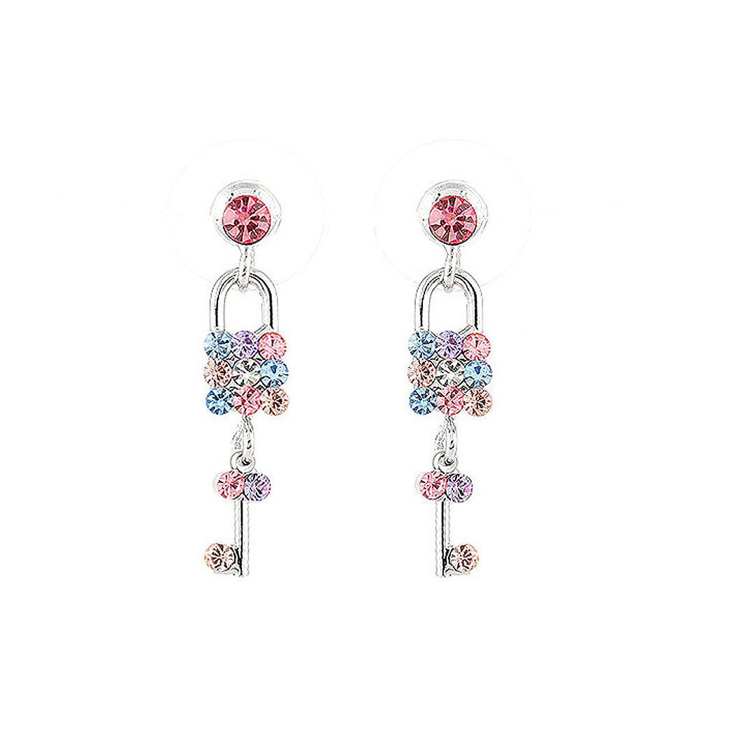Dazzling Key and Lock Earrings with Multi Color Austrian Element Crystals