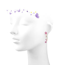 Load image into Gallery viewer, Pink Flower Shape Golden Earrings with Pink Austrian Element Crystals
