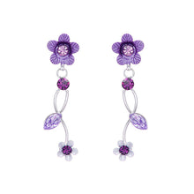 Load image into Gallery viewer, Purple Flower Earrings with Violet Austrian Crystals and Crsytal Glass