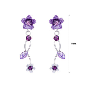 Purple Flower Earrings with Violet Austrian Crystals and Crsytal Glass