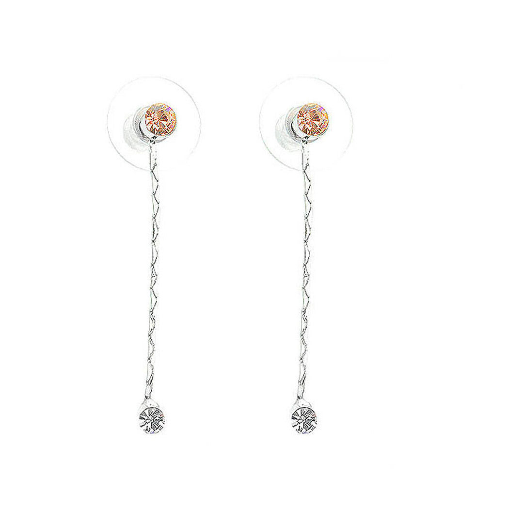 Simple Elegant Silver Pair Earrings with Orange and Silver Austrian Element Crystals