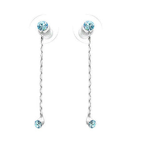 Simple Elegant Silver Pair Earrings with Sky Blue Austrian Element Crystals