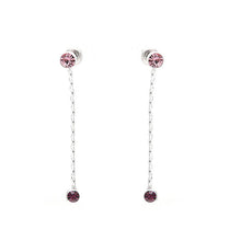 Load image into Gallery viewer, Simple Elegant Silver Pair Earrings with Purple Austrian Element Crystals