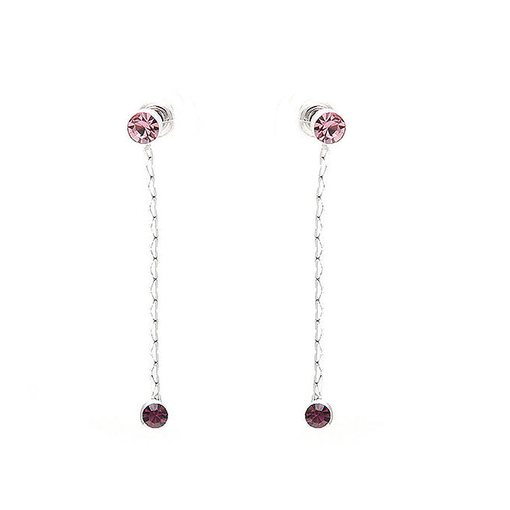 Simple Elegant Silver Pair Earrings with Purple Austrian Element Crystals