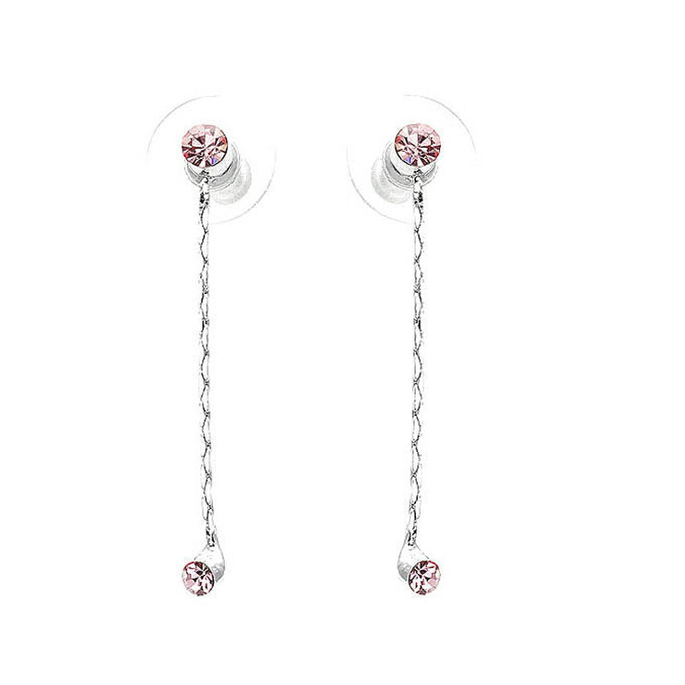 Simple Elegant Silver Pair Earrings with Pink Austrian Element Crystals