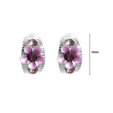 Load image into Gallery viewer, Flower on Curved Leaf Earrings with Purple Austrian Element Crystals