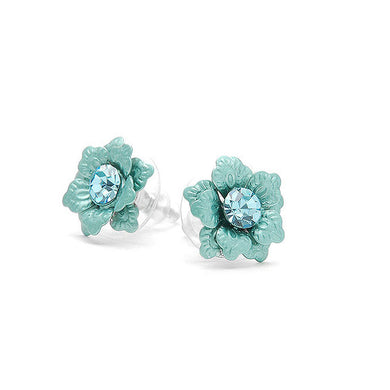 Blue Flower Earrings with Austrian Element Crystal