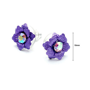 Purple Flower Earrings with Austrian Element Crystal