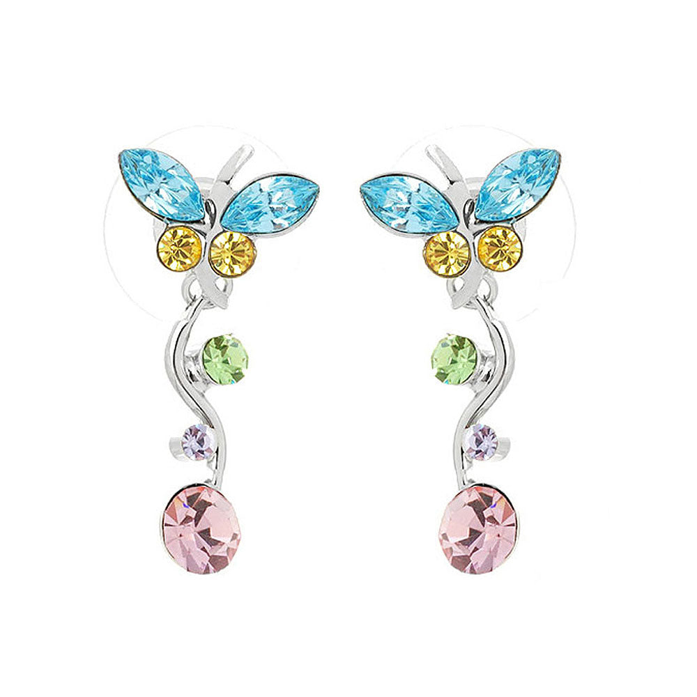 Dancing Butterfly Earrings with Multi-colour Austrian Element Crystals and Crystal Glass