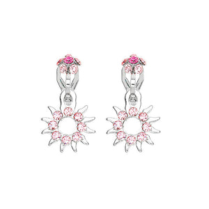 Elegant Sun Shape Non Piercing Earrings with Pink Austrian Element Crystals