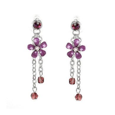 Purple Flower Earrings with Purple Austrian Element Crystals