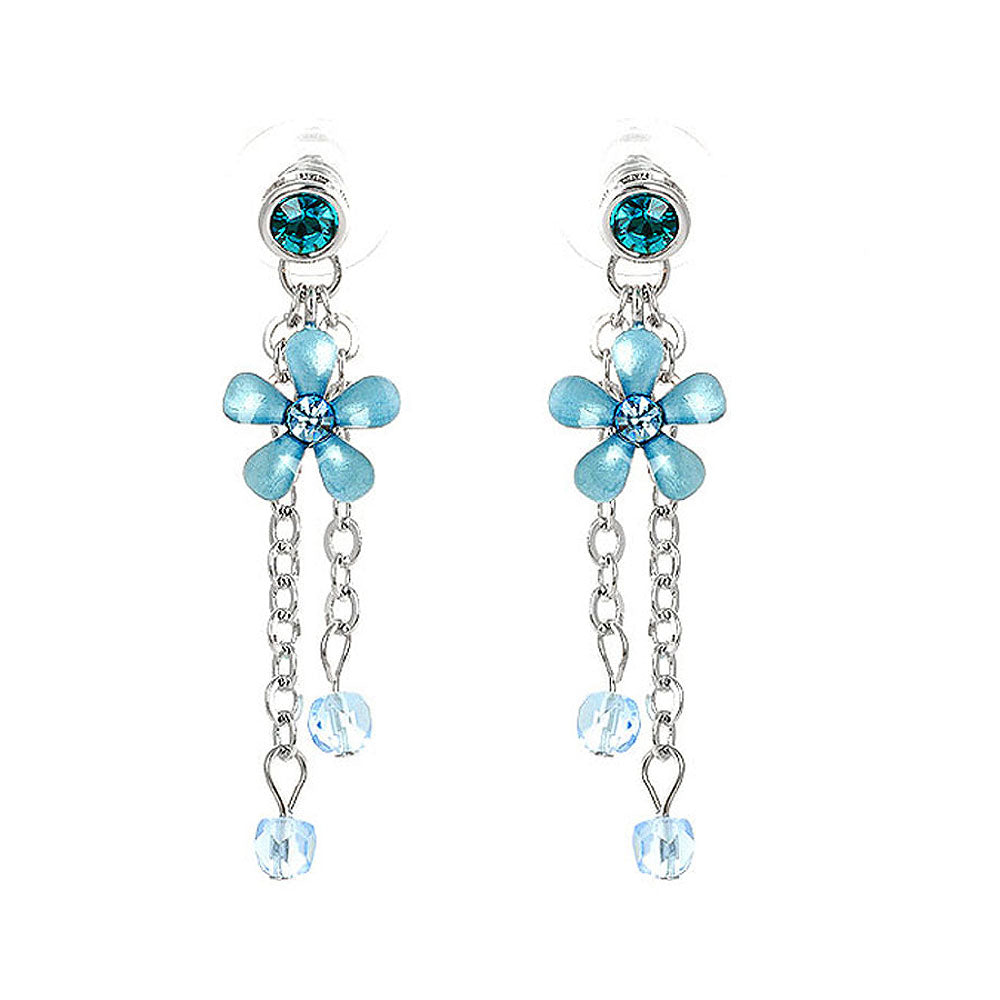 Blue Flower Earrings with Blue Austrian Element Crystals