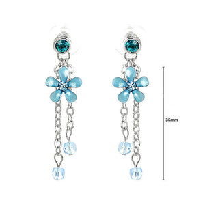 Blue Flower Earrings with Blue Austrian Element Crystals