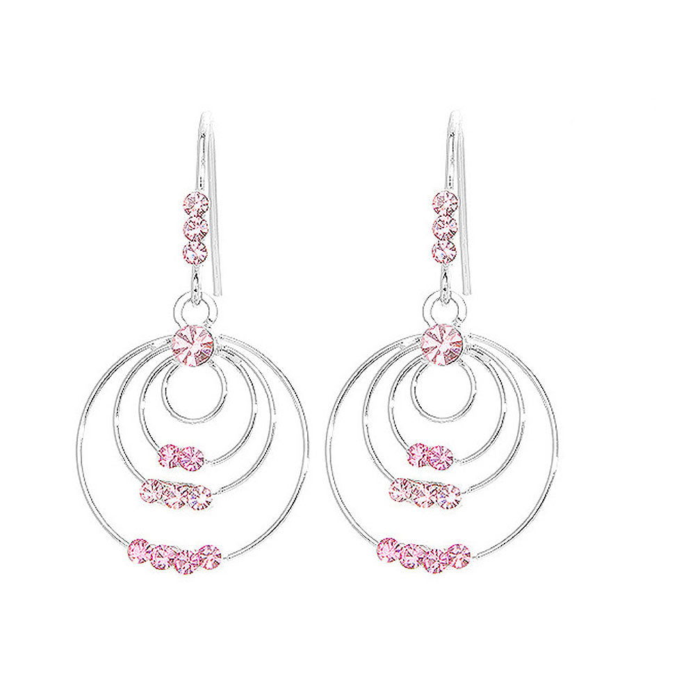 Triple Circle Earrings with Pink Austrian Element Crystals