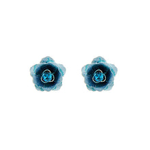Load image into Gallery viewer, Blue Flower Earrings with Blue Austrian Element Crystals
