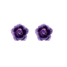 Load image into Gallery viewer, Purple Flower Earrings with Purple Austrian Element Crystals
