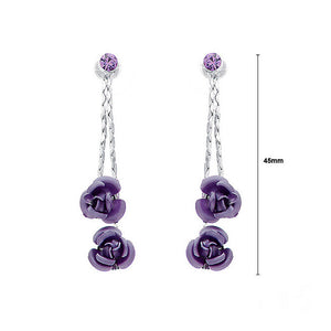 Purple Rose Earrings with Purple Austrian Element Crystals
