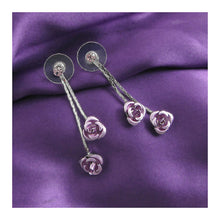 Load image into Gallery viewer, Purple Rose Earrings with Purple Austrian Element Crystals