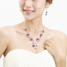 Load image into Gallery viewer, Purple Rose Earrings with Purple Austrian Element Crystals