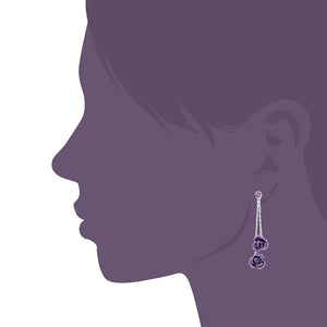 Purple Rose Earrings with Purple Austrian Element Crystals