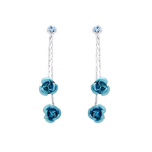 Load image into Gallery viewer, Blue Rose Earrings with Blue Austrian Element Crystals