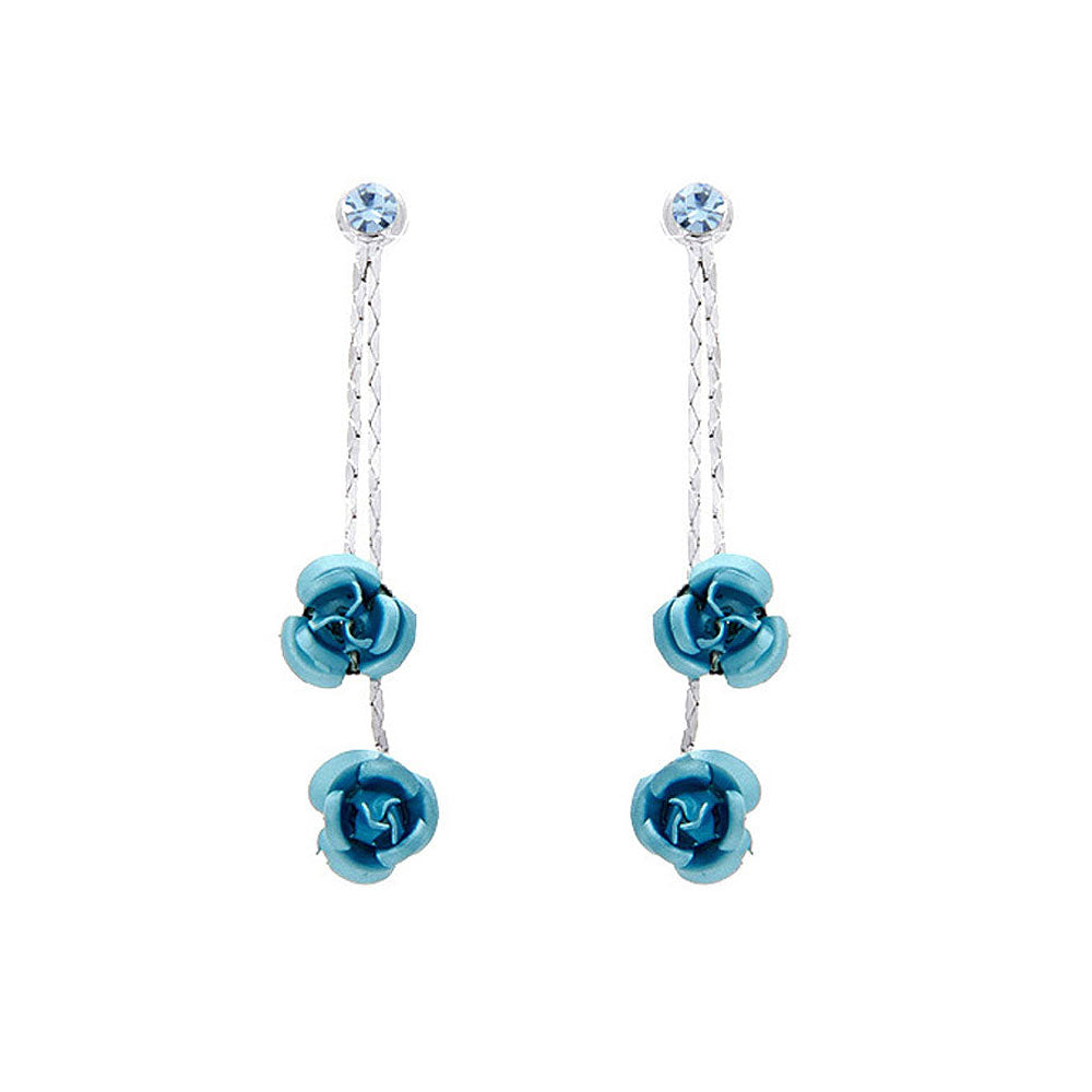 Blue Rose Earrings with Blue Austrian Element Crystals