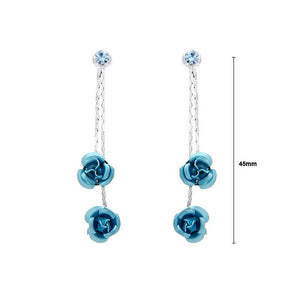 Blue Rose Earrings with Blue Austrian Element Crystals
