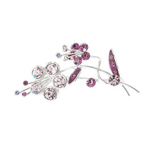 Load image into Gallery viewer, Flower and Leaves Brooch with Purple Austrian Element Crystals