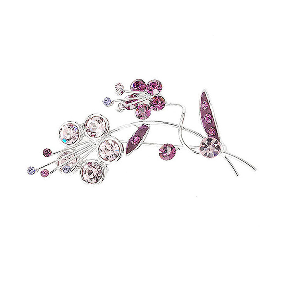 Flower and Leaves Brooch with Purple Austrian Element Crystals