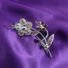 Load image into Gallery viewer, Flower and Leaves Brooch with Purple Austrian Element Crystals