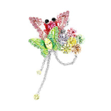 Load image into Gallery viewer, Butterfly and Flower Brooch with Multi-color Austrian Element Crystals