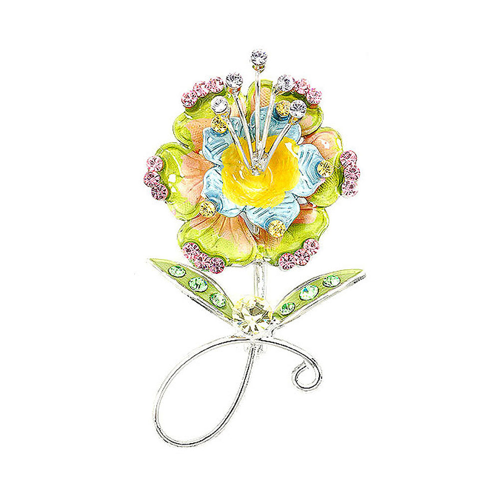 Flower Brooch with Multi-color Austrian Element Crystals