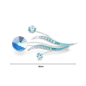 Flower Buds and Leaves Brooch with Blue Austrian Element Crystals and Crystal Glass