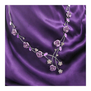 Elegant Rose Necklace with Purple Austrian Element Crystals and Crystal Glass
