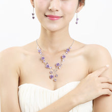 Load image into Gallery viewer, Elegant Rose Necklace with Purple Austrian Element Crystals and Crystal Glass