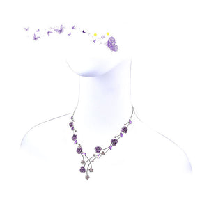 Elegant Rose Necklace with Purple Austrian Element Crystals and Crystal Glass
