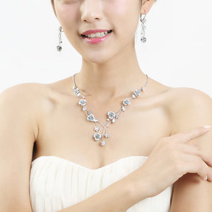 Elegant Rose Necklace with Silver Austrian Element Crystals and Crystal Glass