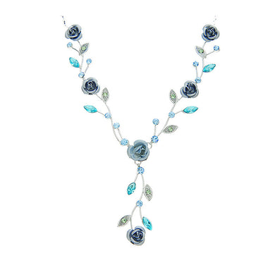 Blue Rose Necklace with Blue Austrian Crystals and Crystal Glass