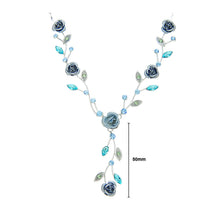 Load image into Gallery viewer, Blue Rose Necklace with Blue Austrian Crystals and Crystal Glass