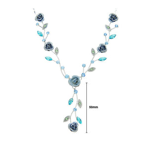 Blue Rose Necklace with Blue Austrian Crystals and Crystal Glass
