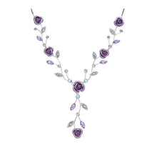 Load image into Gallery viewer, Violet Rose Necklace with Violet Austrian Crystals and Crystal Glass