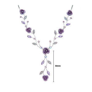 Violet Rose Necklace with Violet Austrian Crystals and Crystal Glass