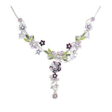 Load image into Gallery viewer, Purple Flower and Tiny Butterfly Necklace with Purple Austrian Element Crystals